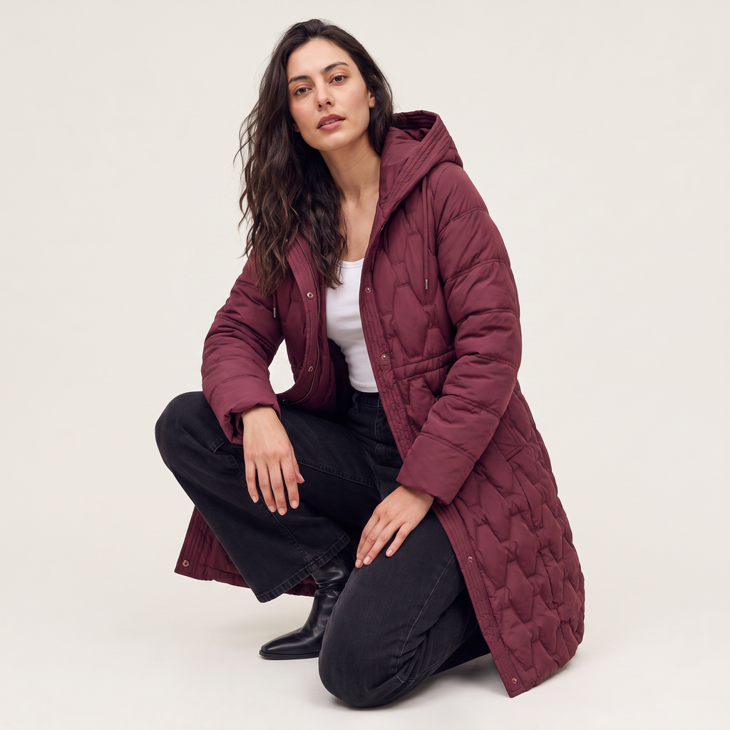 Women's Long Hooded Quilted Puffer Coat