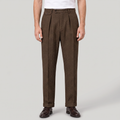 Men's Herringbone Pleated Trousers - Straight Leg Smart