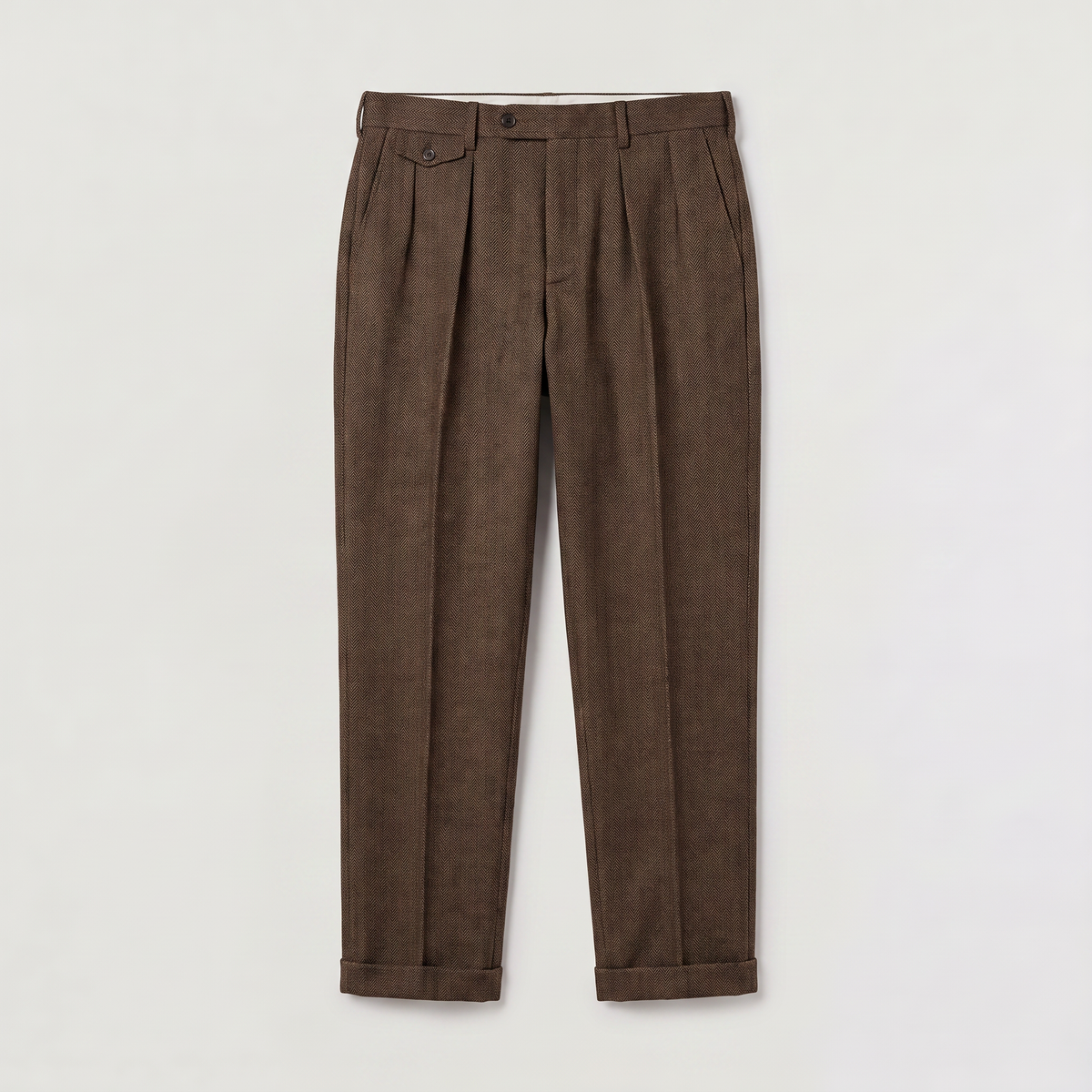 Men's Herringbone Pleated Trousers - Straight Leg Smart