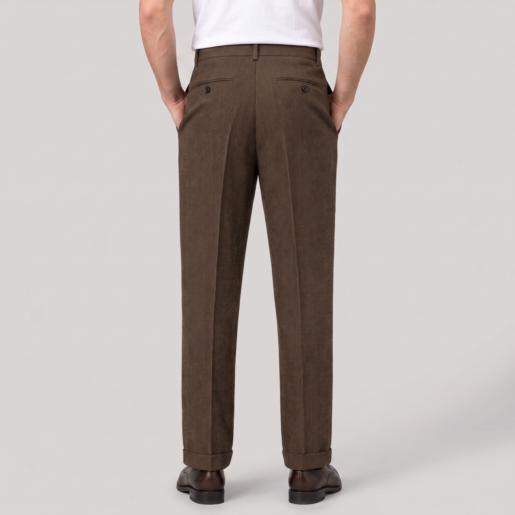 Men's Herringbone Pleated Trousers - Straight Leg Smart
