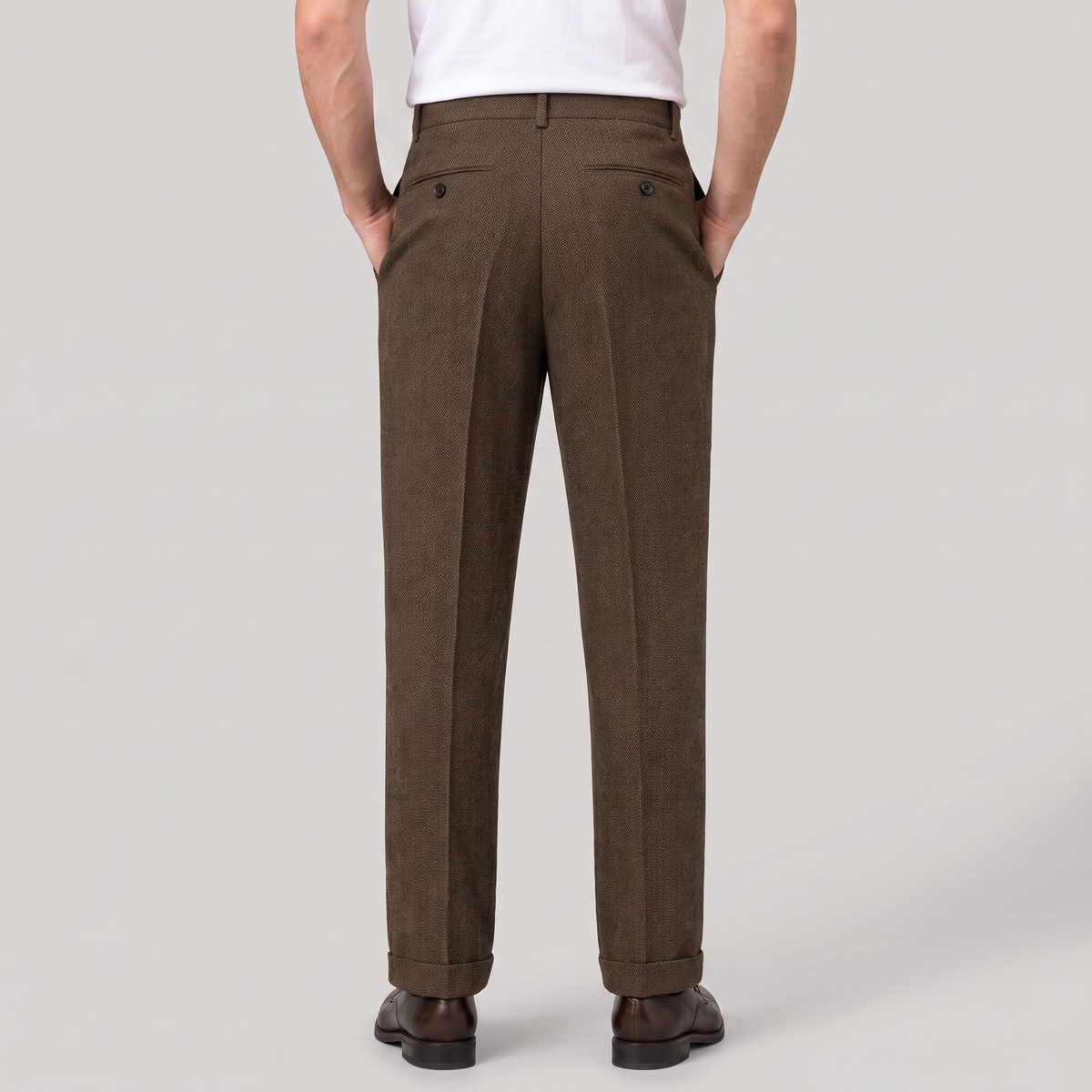 Men's Herringbone Pleated Trousers - Straight Leg Smart