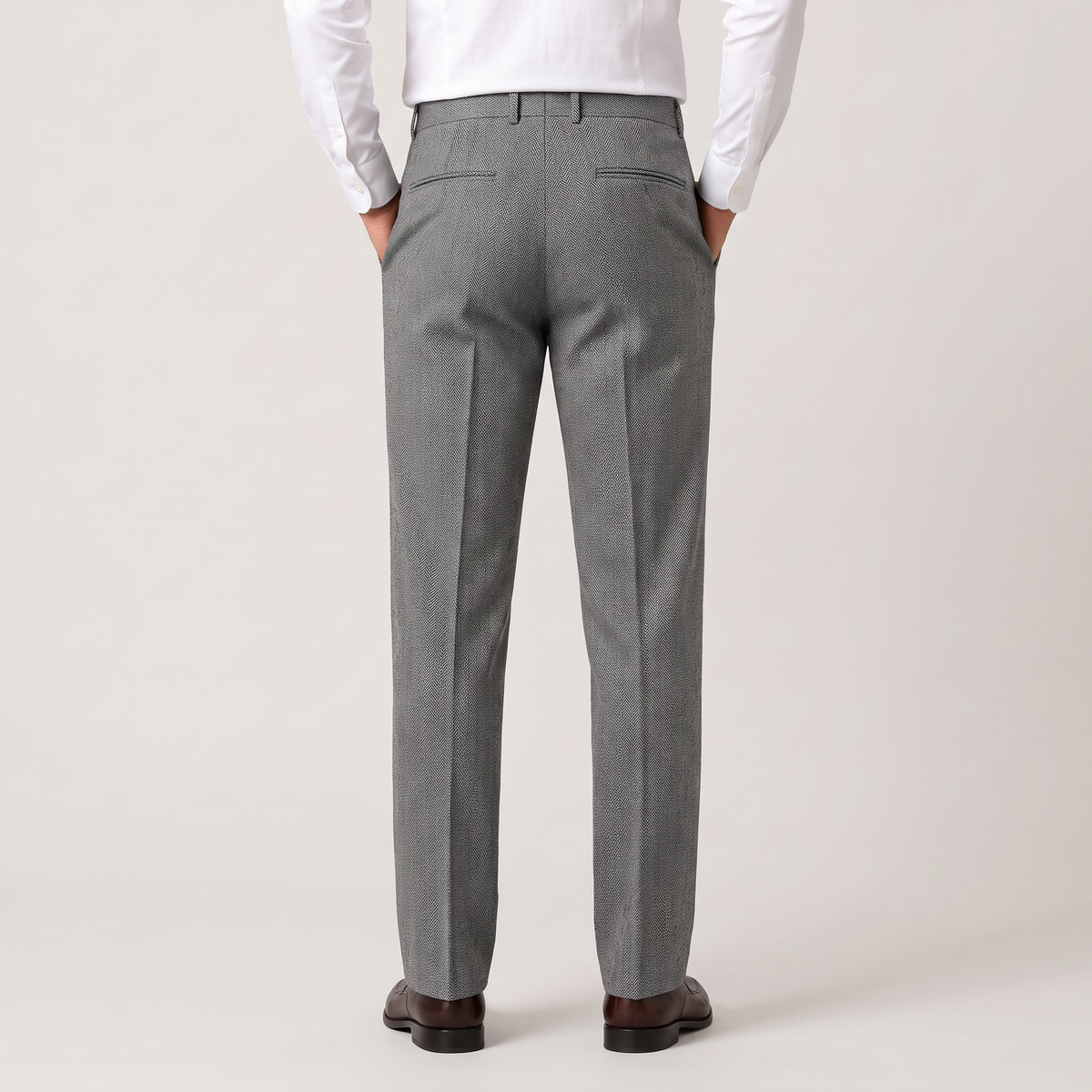 Men's High-Waisted Herringbone Pleated Trousers