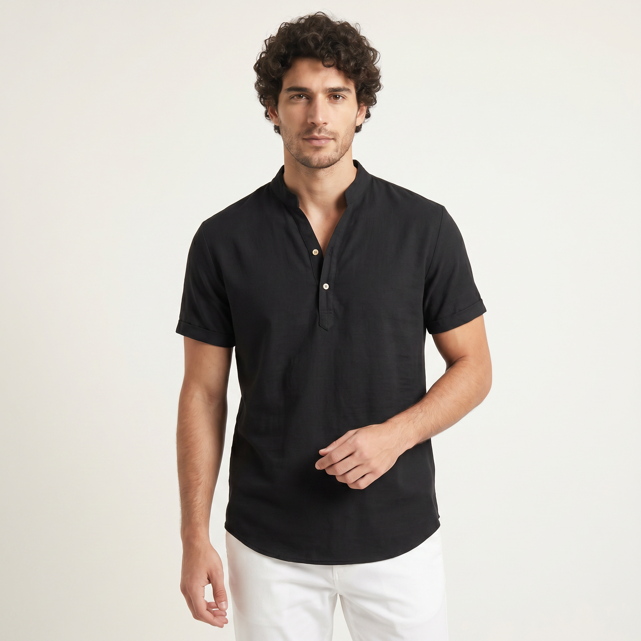 Men's Cotton Linen Henley Shirt