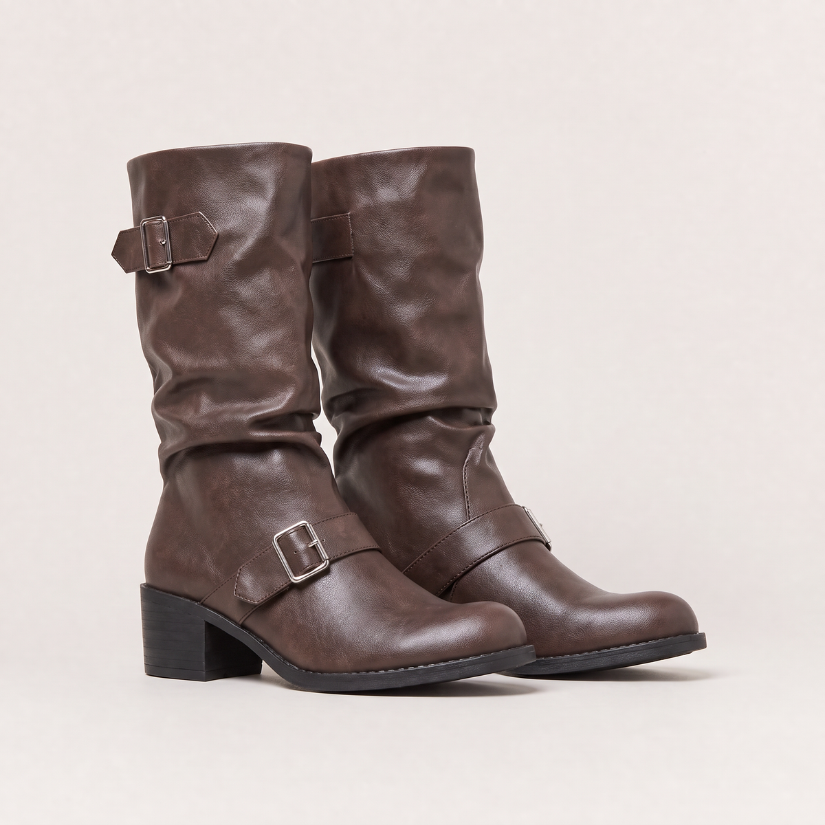 Women's Tall Buckle Block Heel Boots
