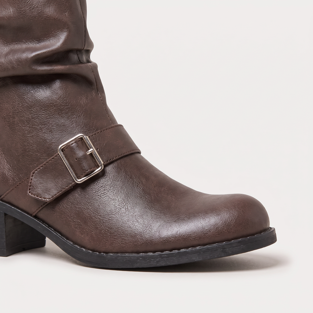 Women's Tall Buckle Block Heel Boots