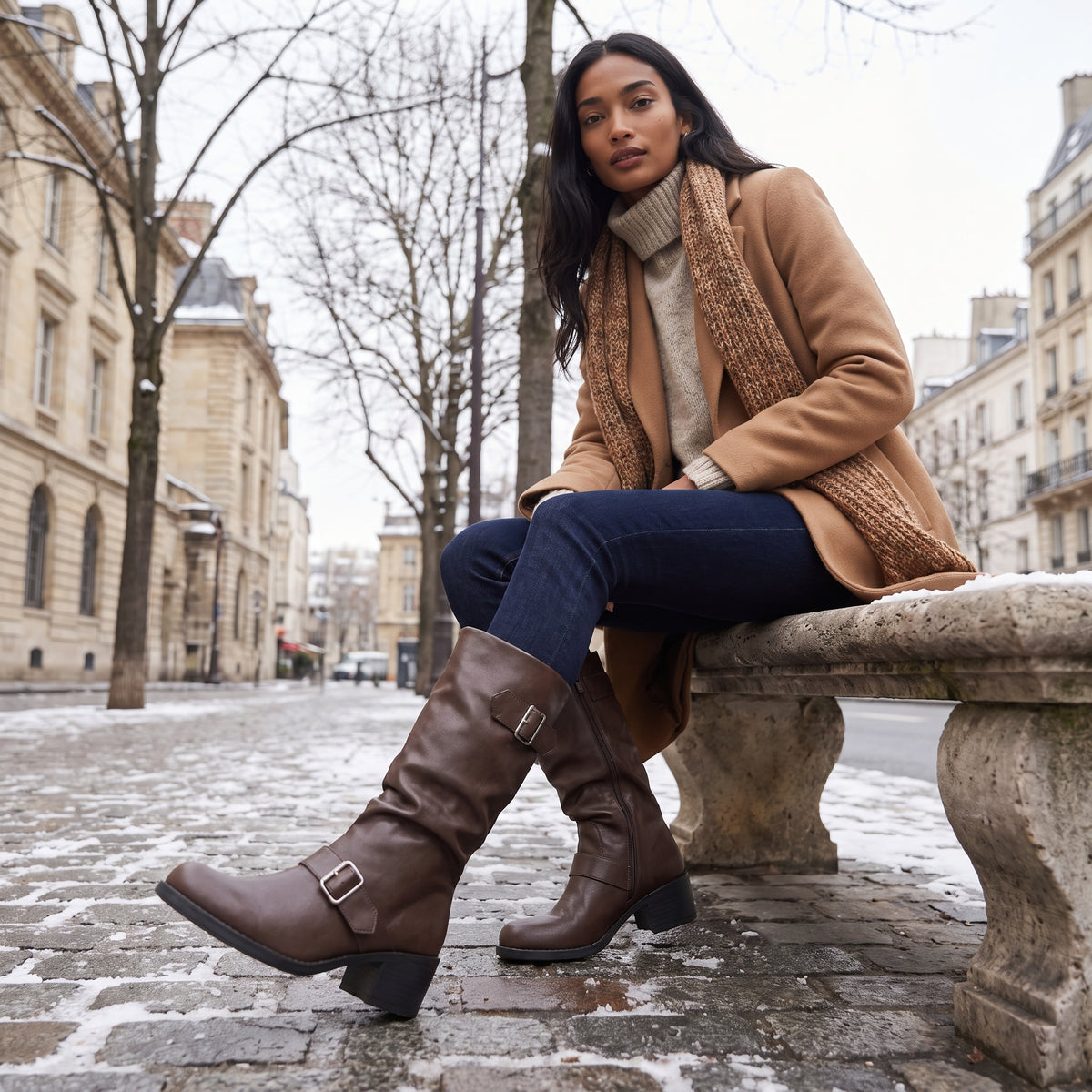 Women's Tall Buckle Block Heel Boots