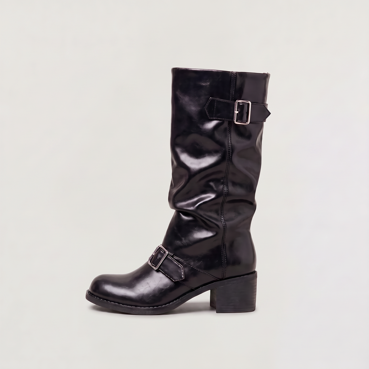 Women's Tall Buckle Block Heel Boots