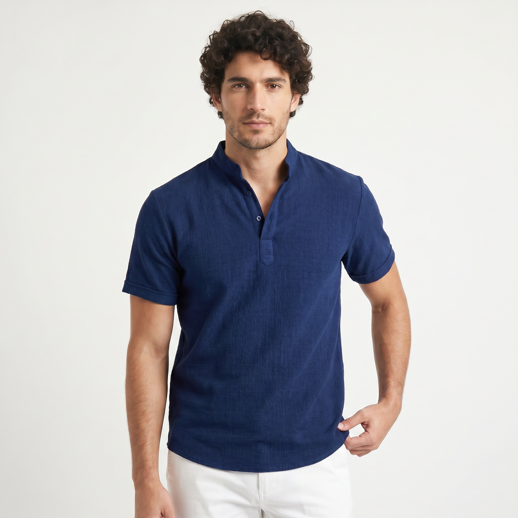 Men's Cotton Linen Henley Shirt