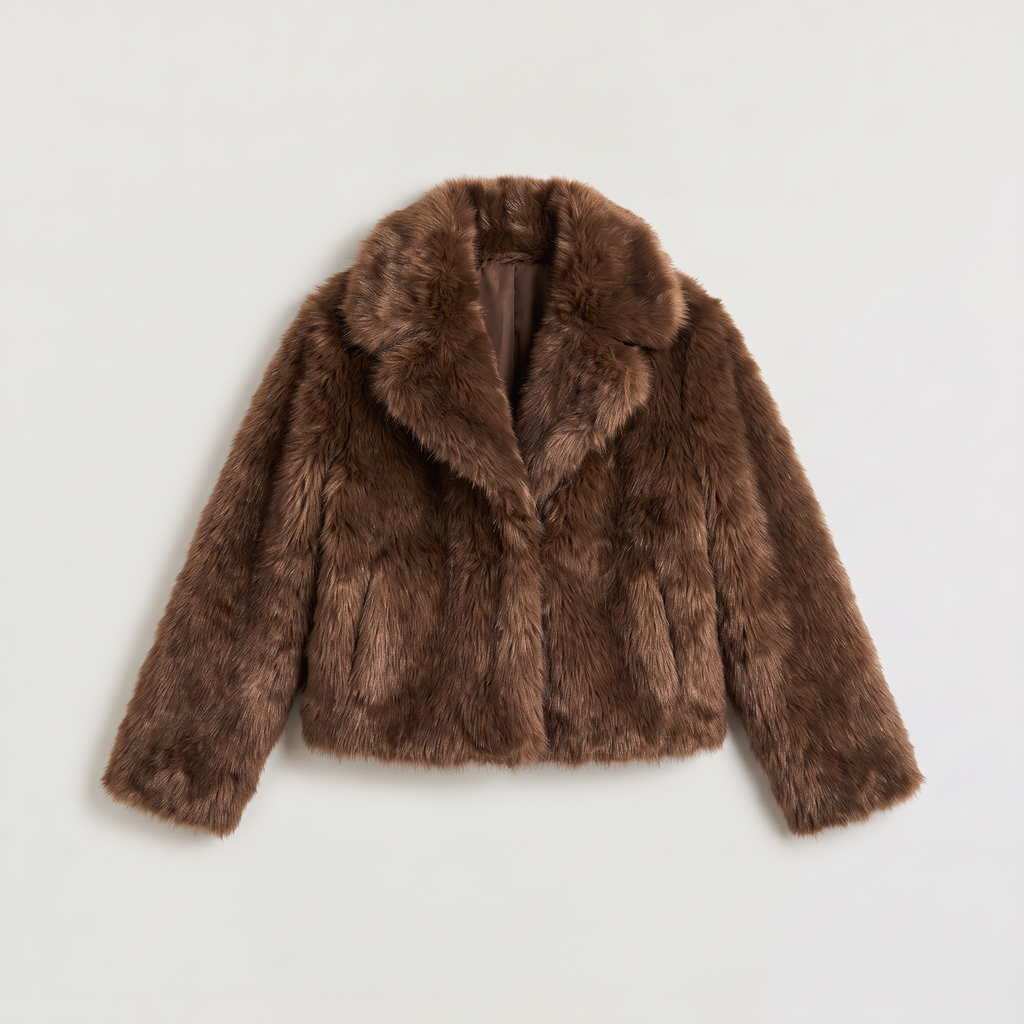 Women’s Cropped Shaggy Faux-Fur Long Sleeves Jacket