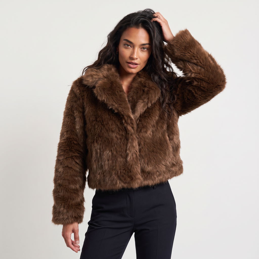 Women’s Cropped Shaggy Faux-Fur Long Sleeves Jacket