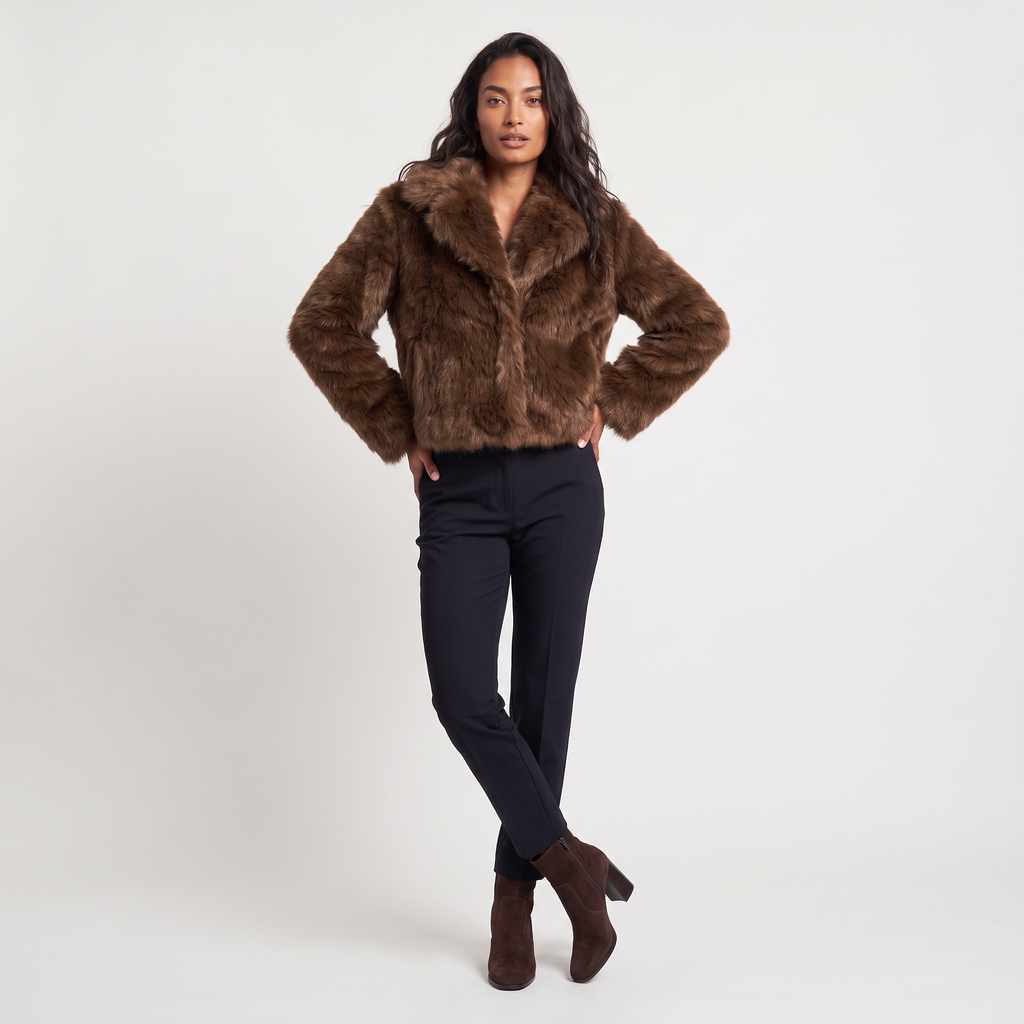 Women’s Cropped Shaggy Faux-Fur Long Sleeves Jacket