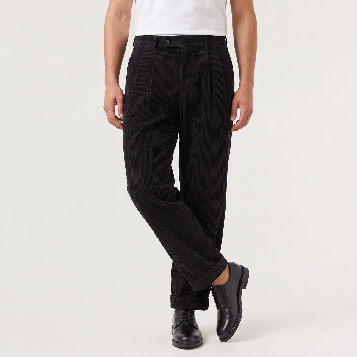 Men's Wide-Leg Pleated Corduroy Trousers