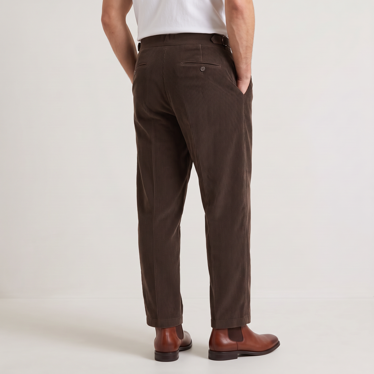 Men's Wide-Leg Pleated Corduroy Trousers