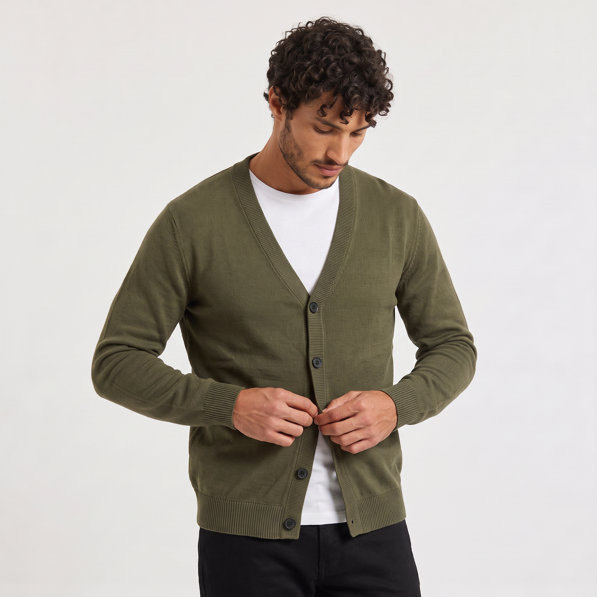 Men's Knit V-Neck Button-Front Cardigan Jumper