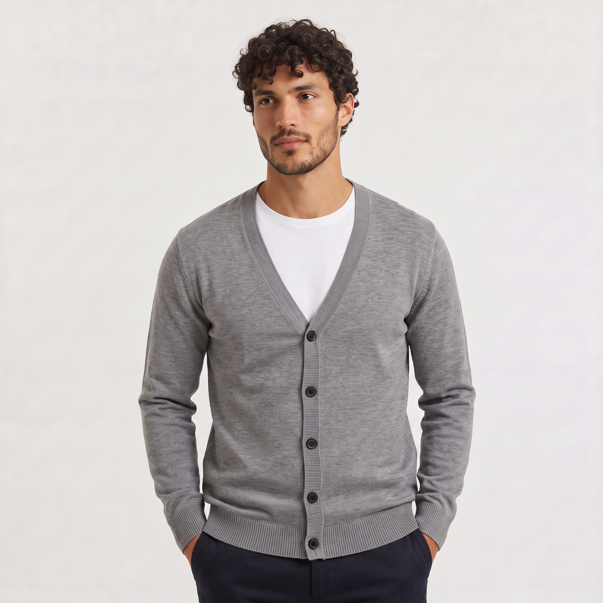 Men's Knit V-Neck Button-Front Cardigan Jumper