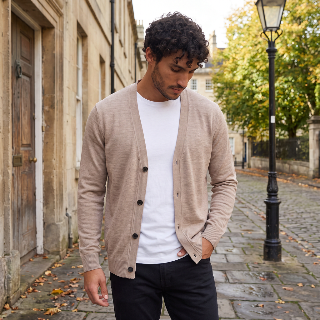 Men's Knit V-Neck Button-Front Cardigan Jumper