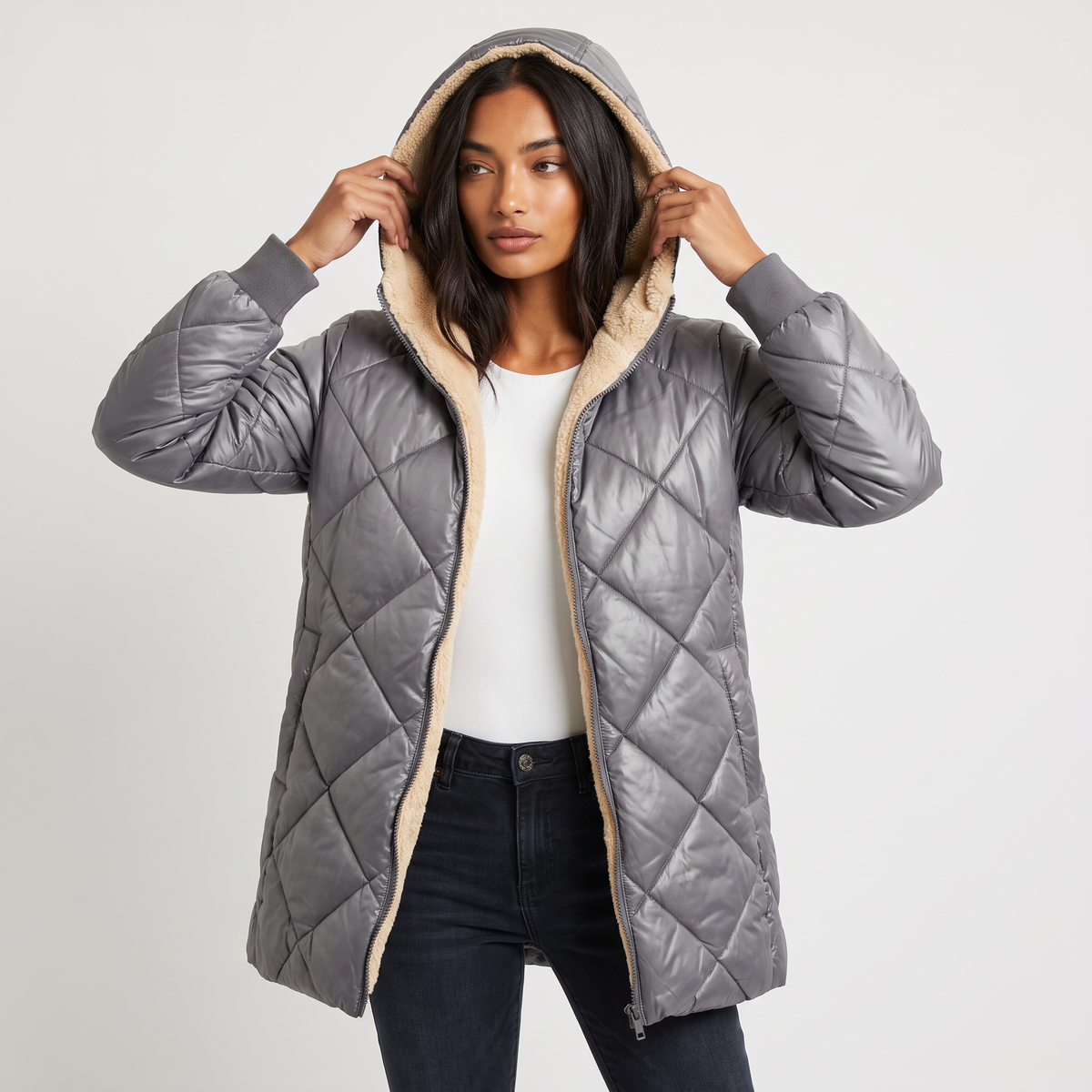 Women's Quilted Hooded Mid-Length Jacket