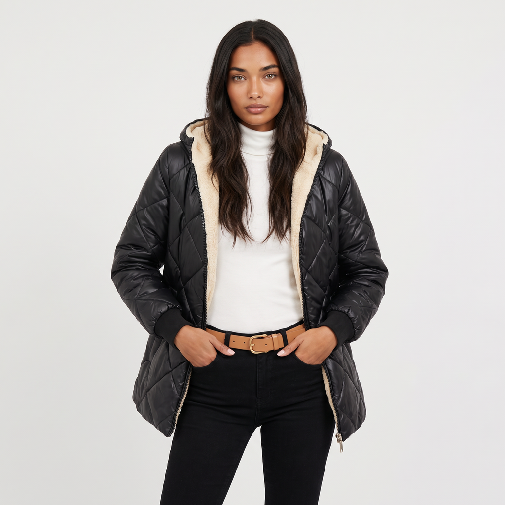 Women's Quilted Hooded Mid-Length Jacket