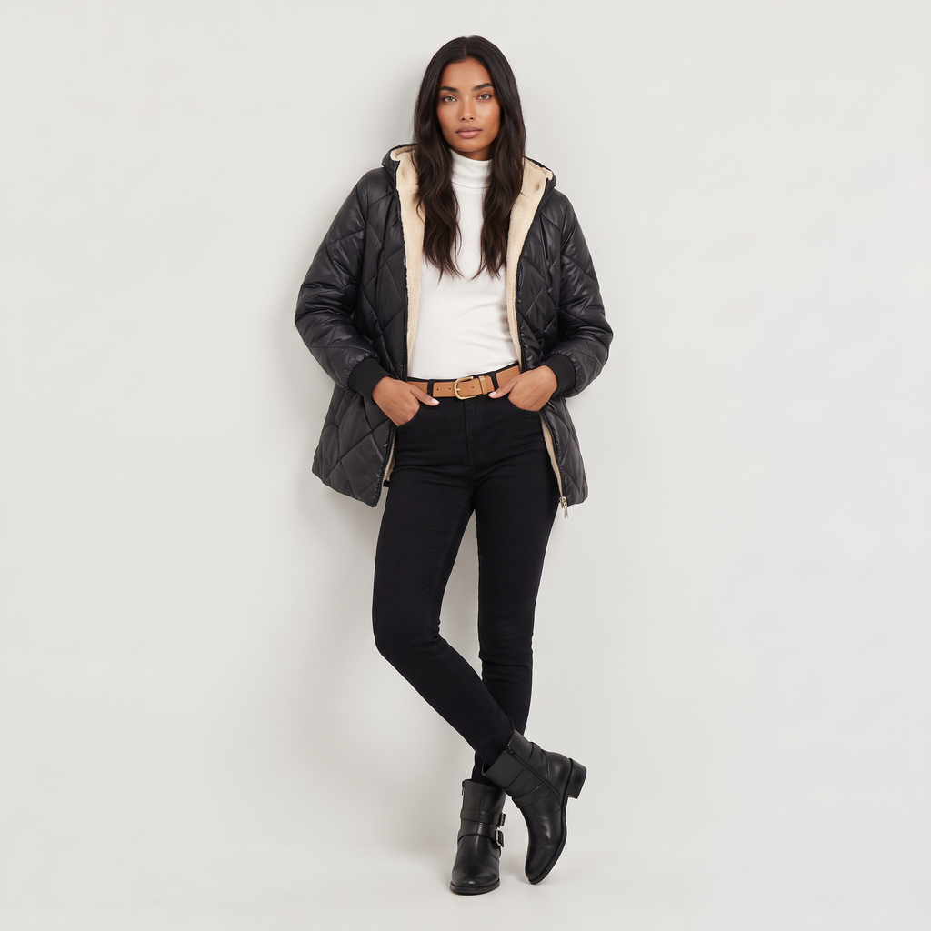 Women's Quilted Hooded Mid-Length Jacket