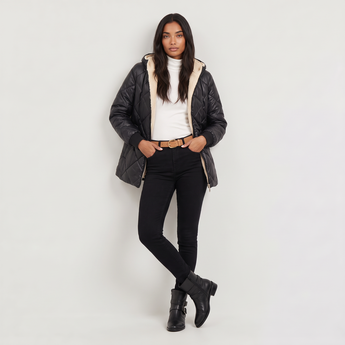 Women's Quilted Hooded Mid-Length Jacket