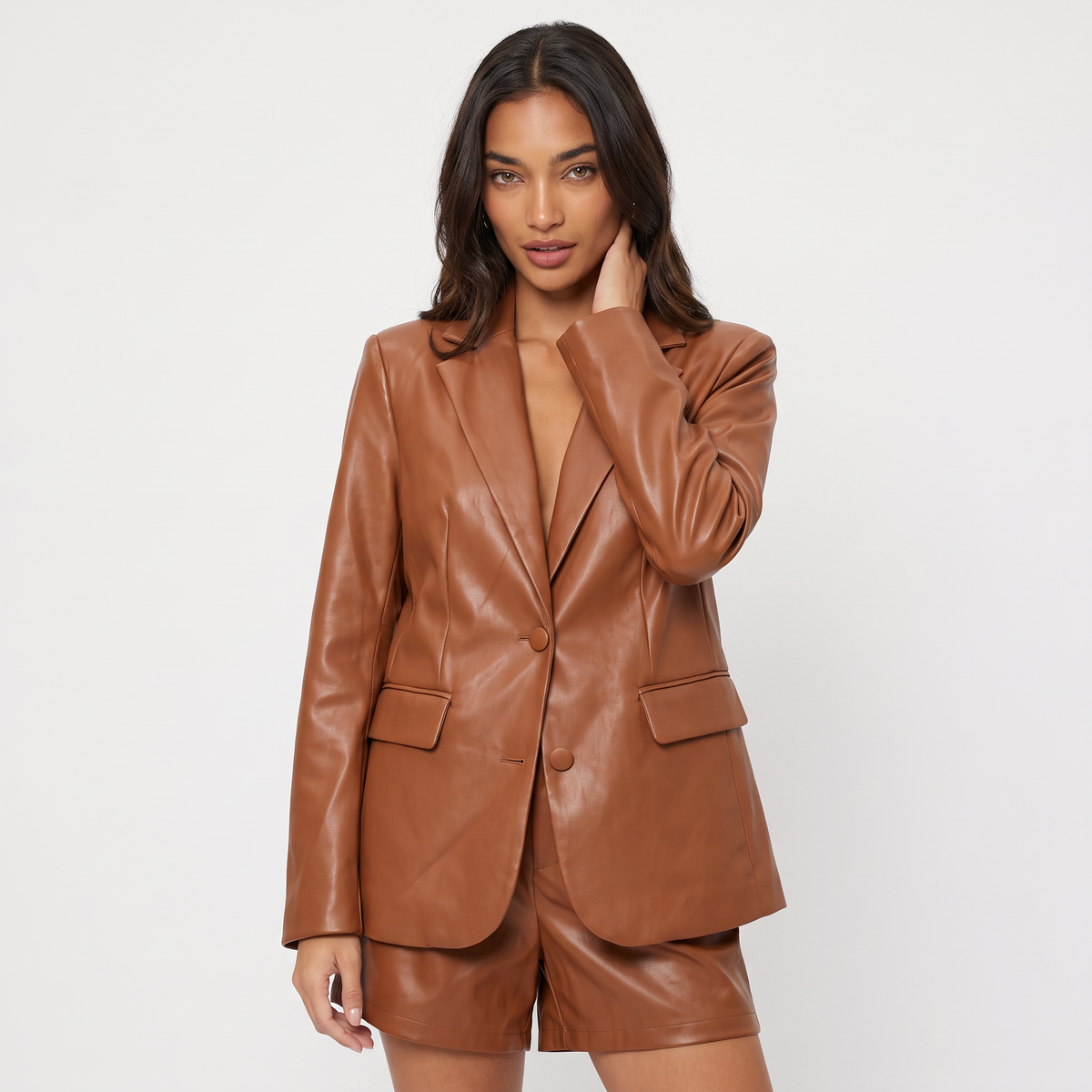 Women's Oversized Notch Lapel Leather Blazer
