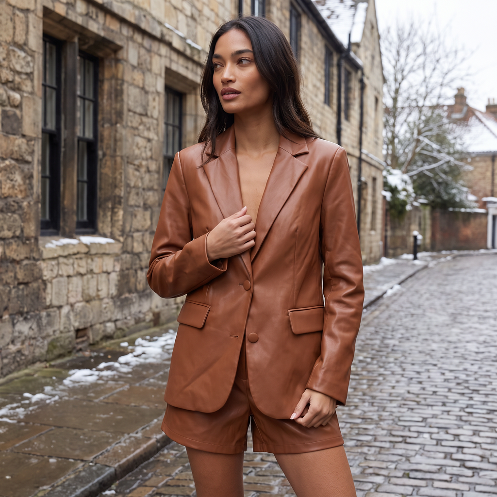 Women's Oversized Notch Lapel Leather Blazer