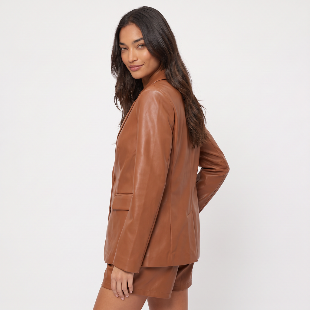 Women's Oversized Notch Lapel Leather Blazer