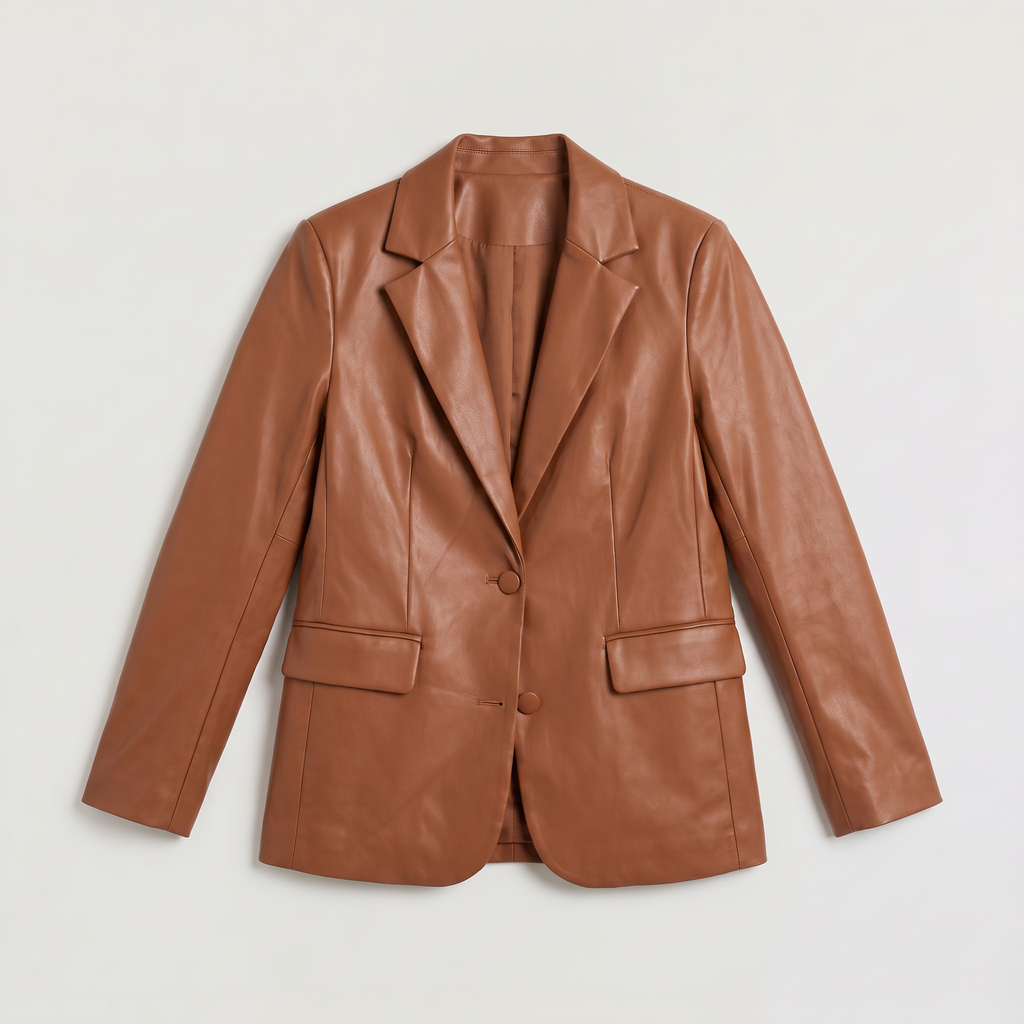 Women's Oversized Notch Lapel Leather Blazer