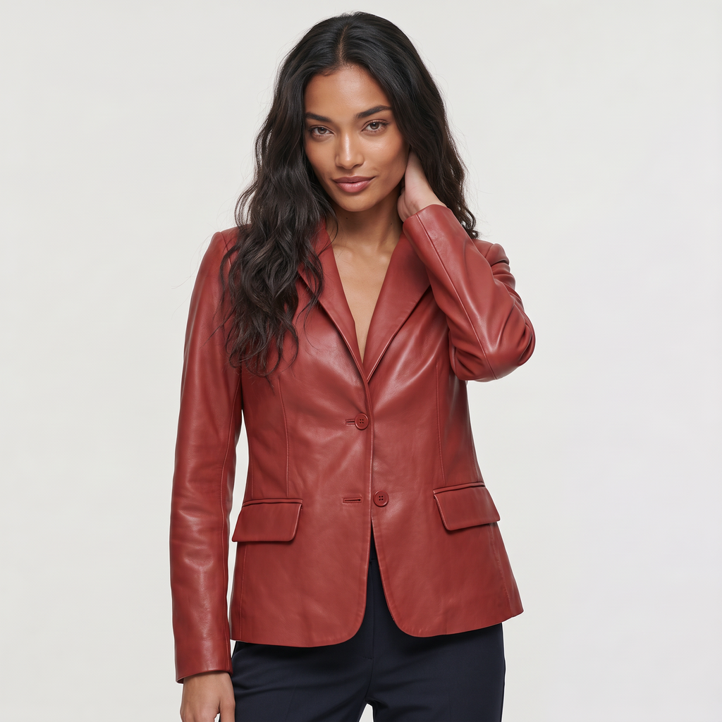 Women's Tailored Notch Lapel Leather Blazer