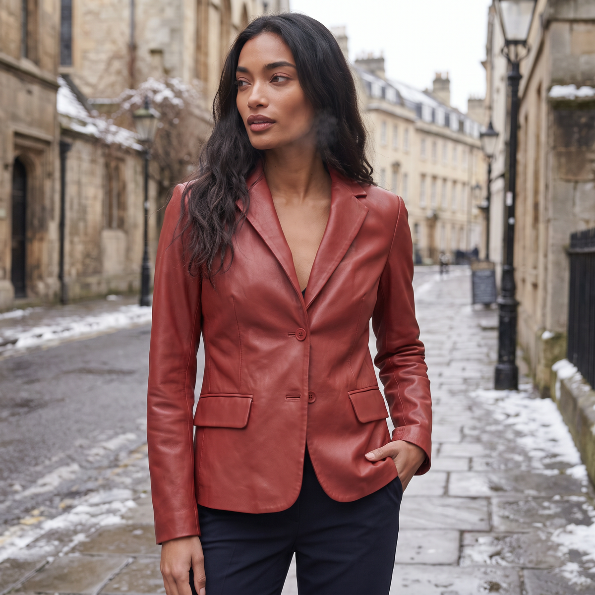 Women's Tailored Notch Lapel Leather Blazer