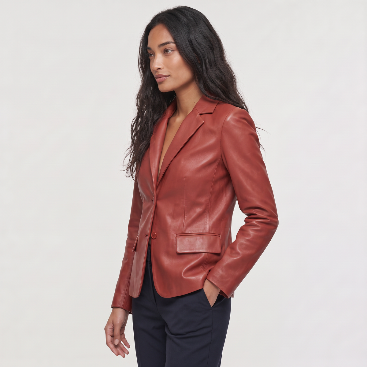 Women's Tailored Notch Lapel Leather Blazer
