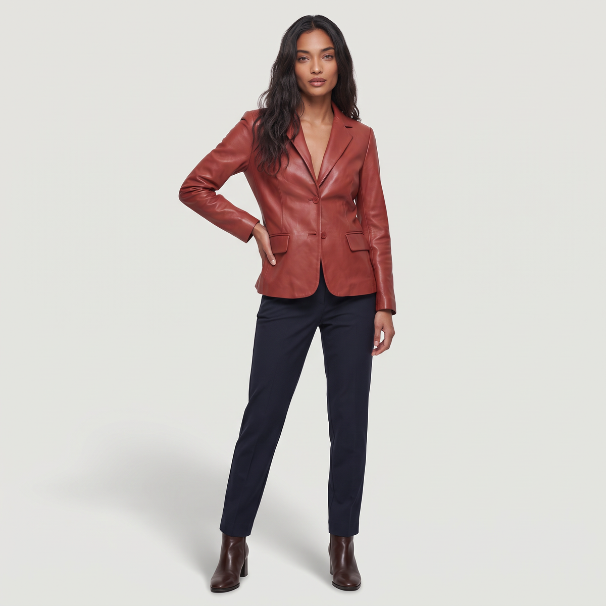 Women's Tailored Notch Lapel Leather Blazer