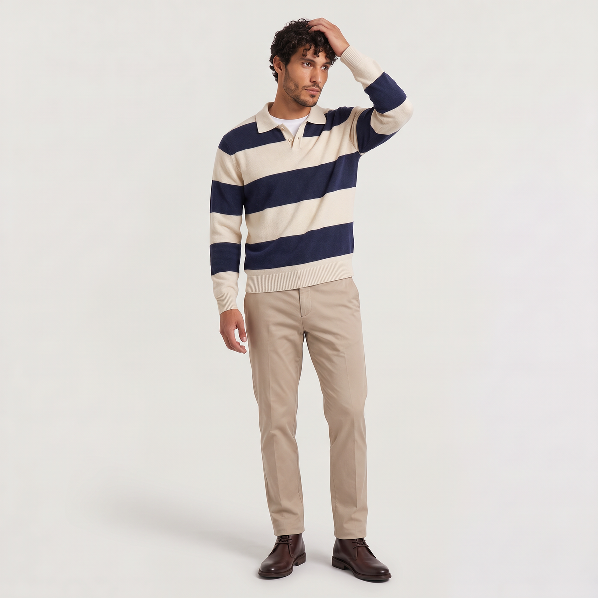 Men's Classic Striped Knit Polo Jumper