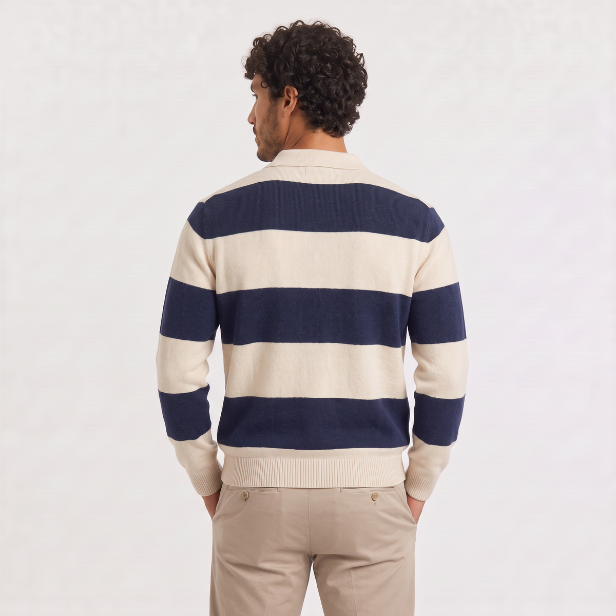 Men's Classic Striped Knit Polo Jumper