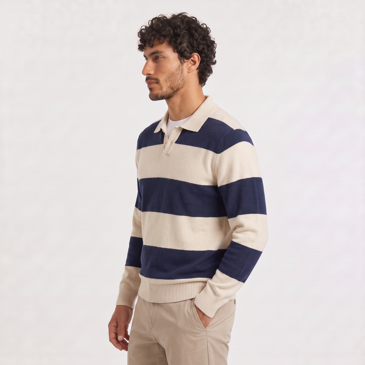 Men's Classic Striped Knit Polo Jumper