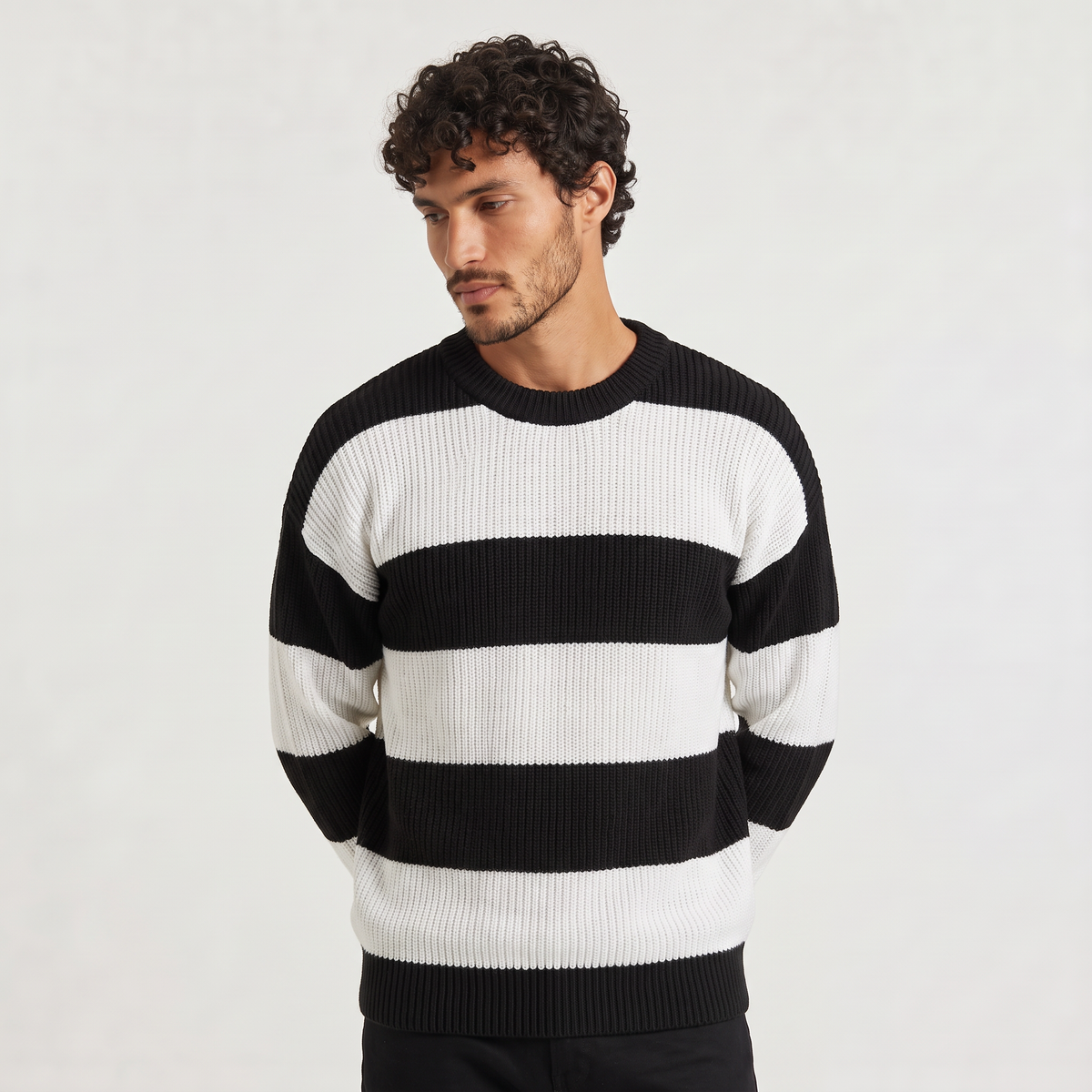 Men's Striped Crew Neck Knit Jumper