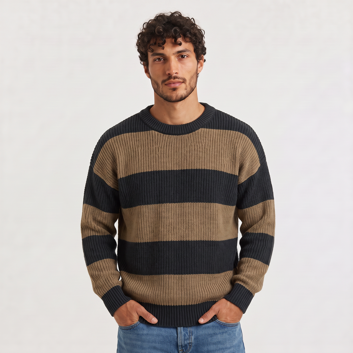 Men's Striped Crew Neck Knit Jumper