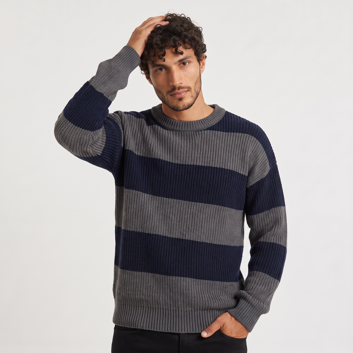 Men's Striped Crew Neck Knit Jumper