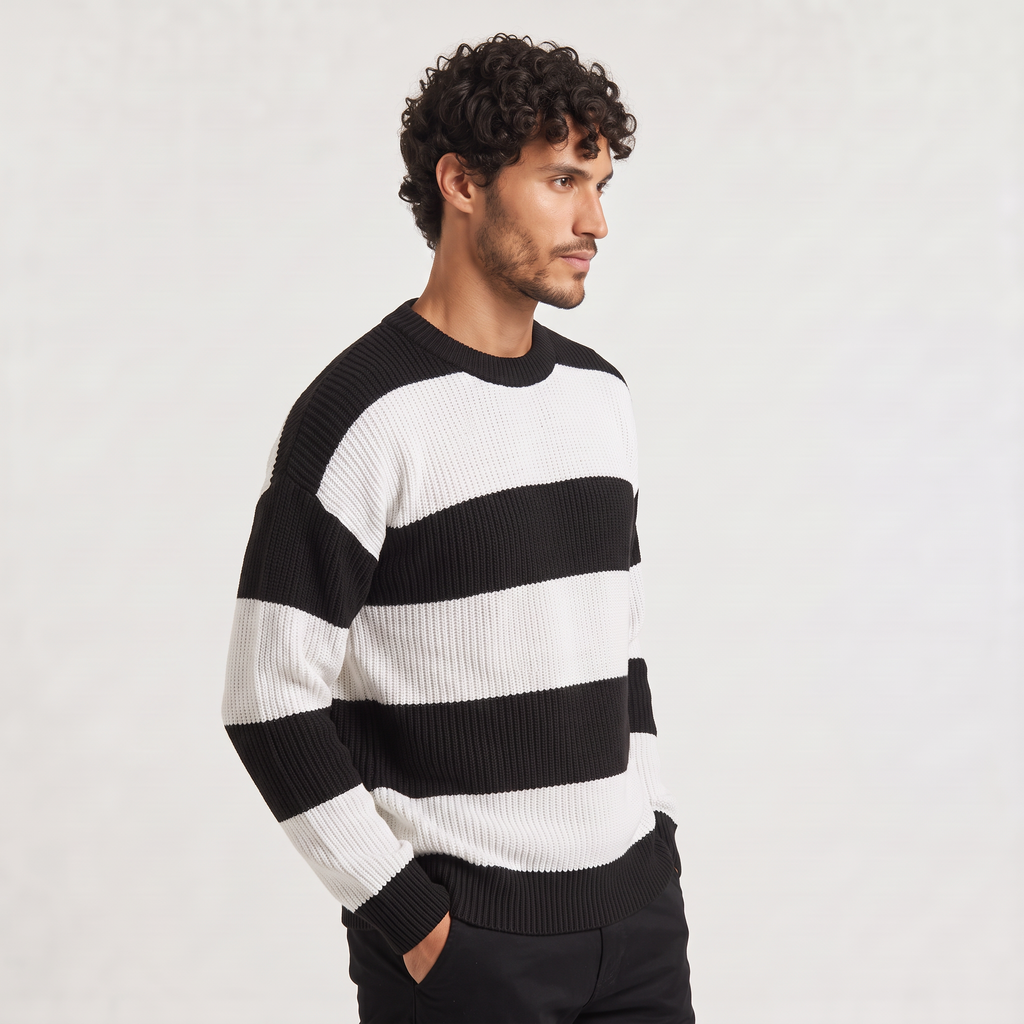 Men's Striped Crew Neck Knit Jumper
