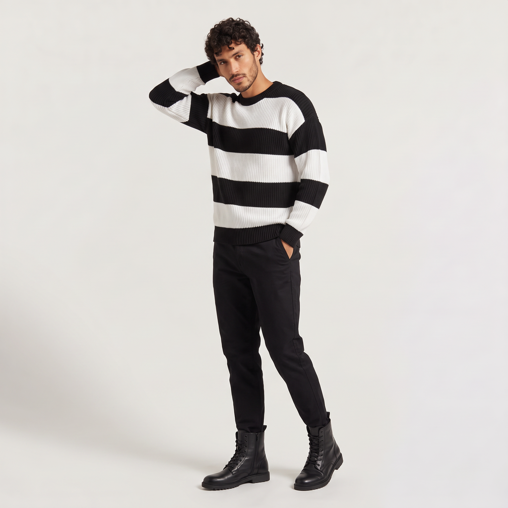 Men's Striped Crew Neck Knit Jumper