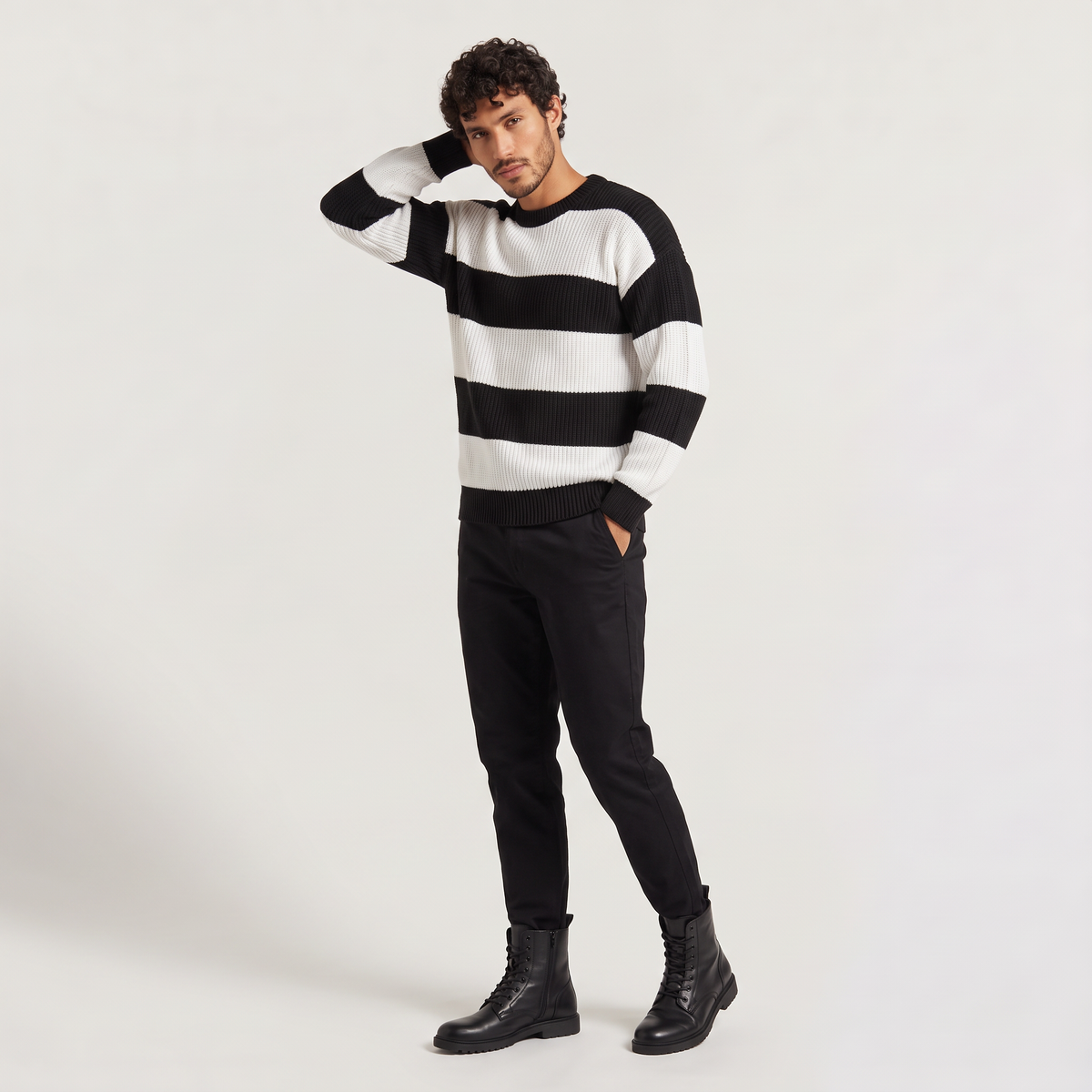 Men's Striped Crew Neck Knit Jumper