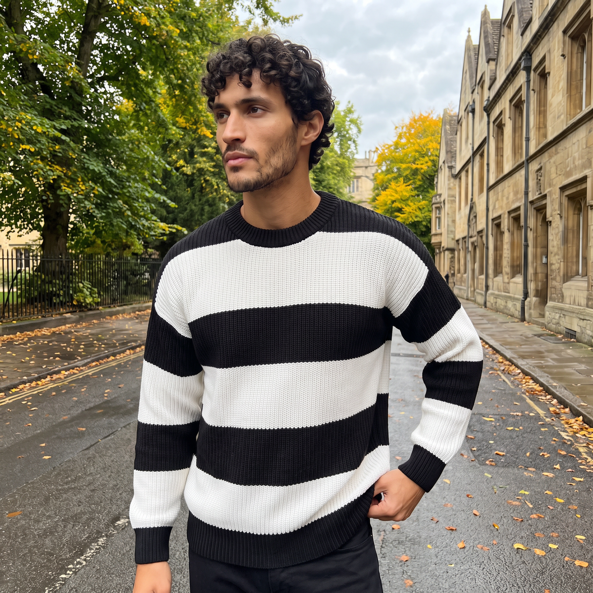 Men's Striped Crew Neck Knit Jumper