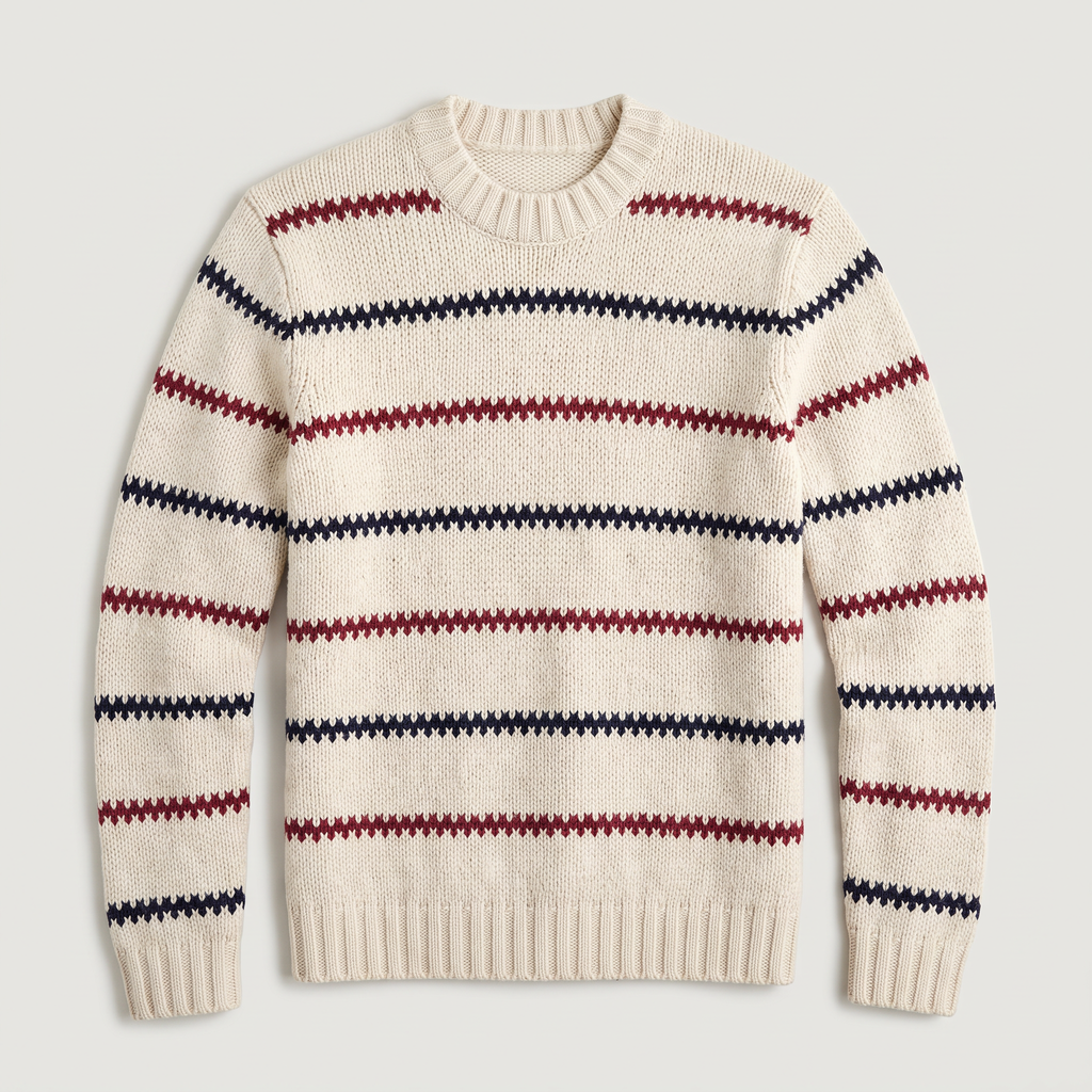 Men's Textured Striped Crew Neck Jumper