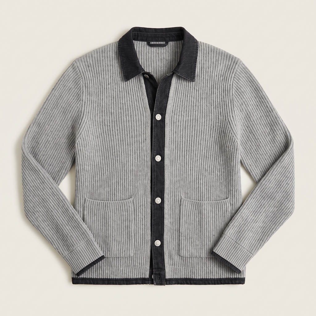 Men's Contrast-Trim Denim Knit Cardigan