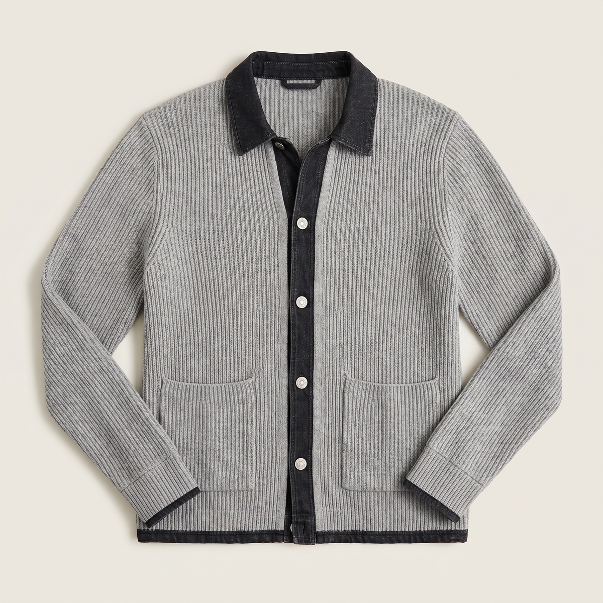 Men's Contrast-Trim Denim Knit Cardigan