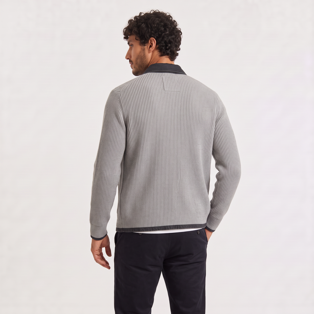 Men's Contrast-Trim Denim Knit Cardigan