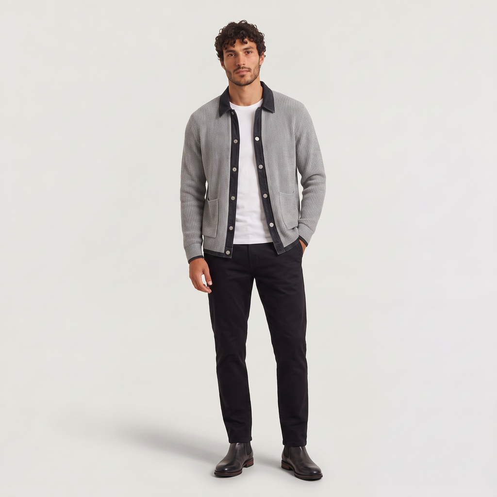 Men's Contrast-Trim Denim Knit Cardigan