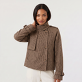 Women's Check Funnel Neck Cropped Jacket
