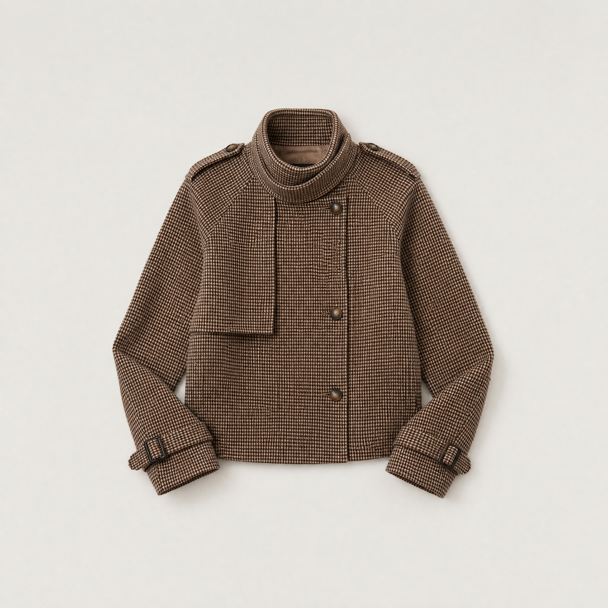 Women's Check Funnel Neck Cropped Jacket