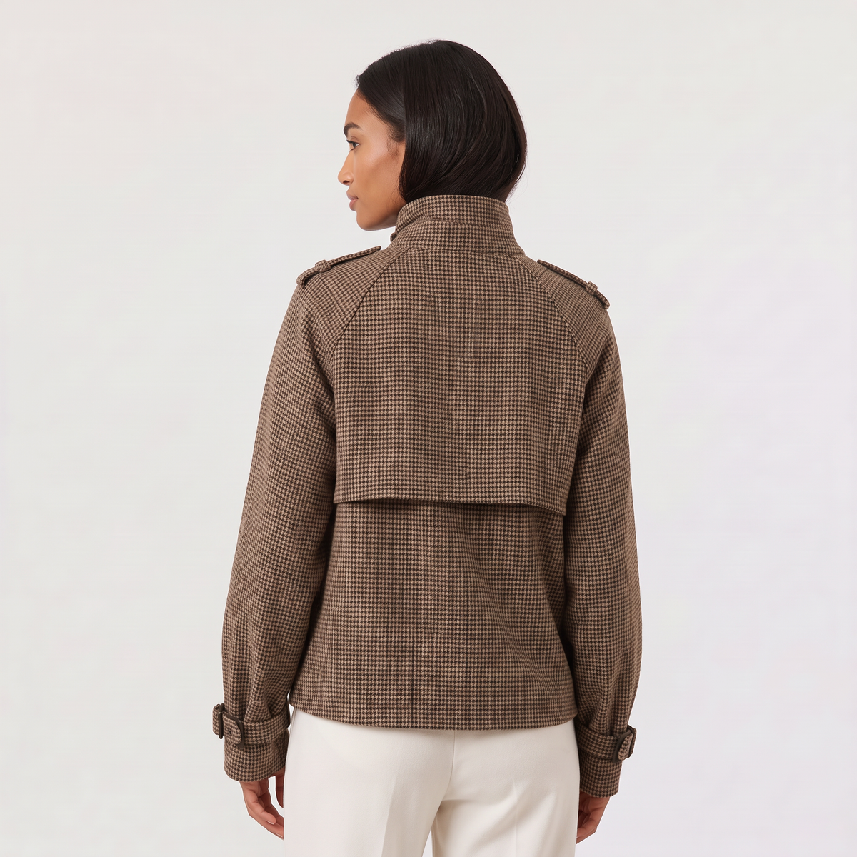 Women's Check Funnel Neck Cropped Jacket